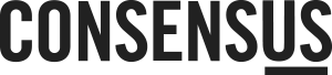 Consensus Logo - Black sans-serif uppercase type with black line under US